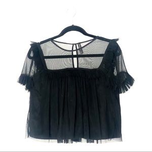 Black Top With Tulle Sleeves